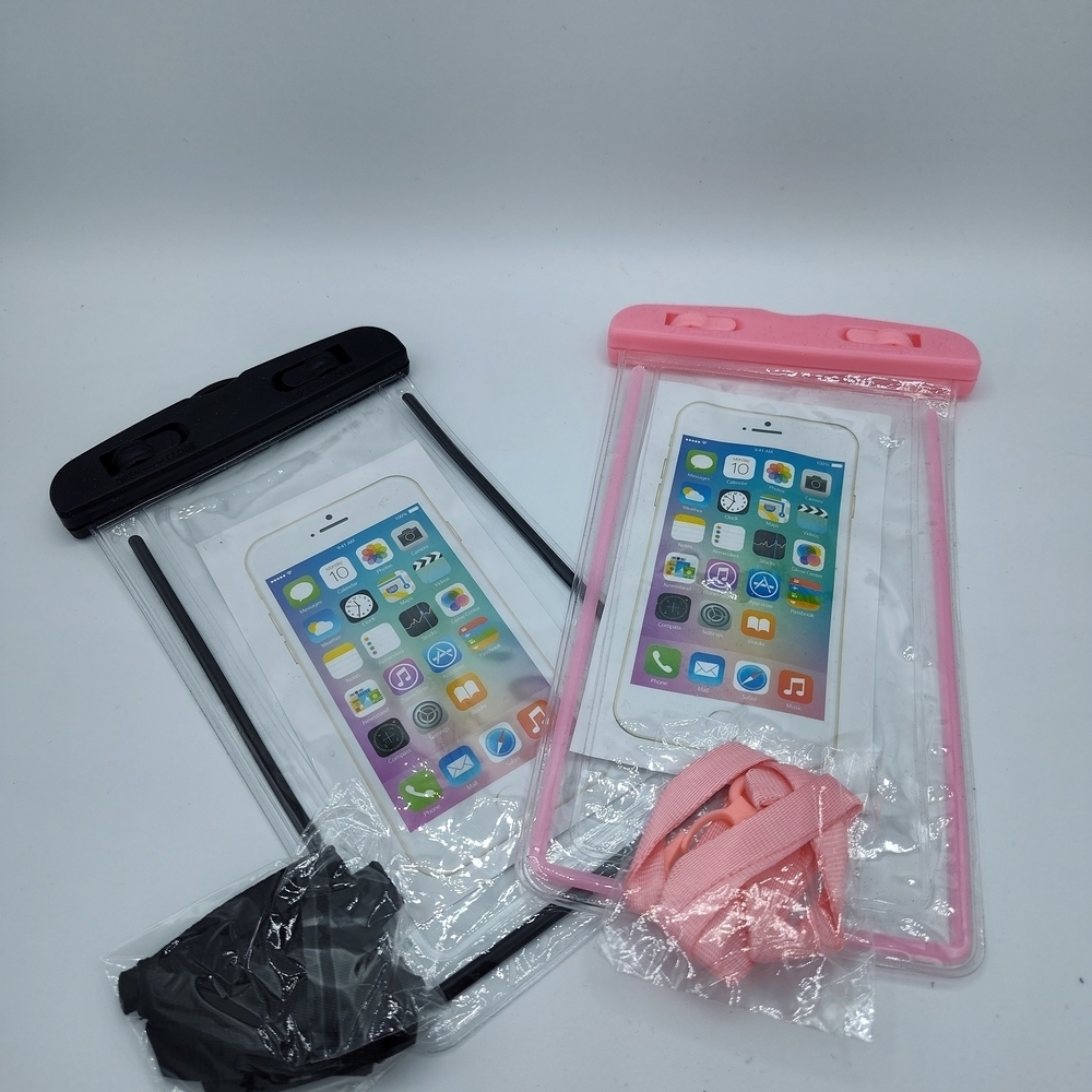 Waterproof Phone Pouch Case Set | Black & Pink Floating Dry Bag w/ Lanyards